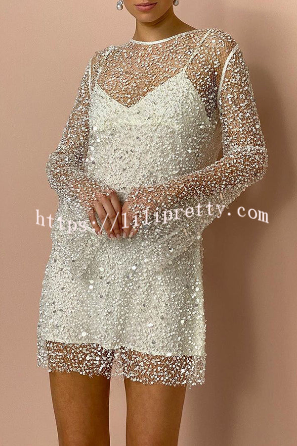 Lilipretty Sparkle and Shine Sequins and Pearls Fabric Mini Dress with Separate Slip