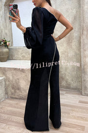 Lilipretty Fashion Diary Asymmetrical Design Diamond Trim One Shoulder Party Jumpsuit