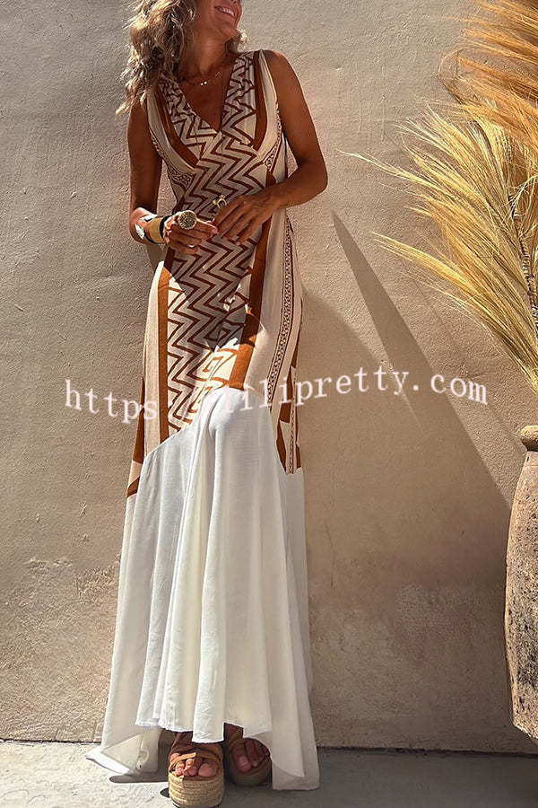 Lilipretty Special Things Ethnic Print Patchwork A-line Maxi Dress