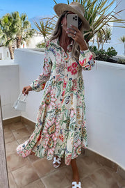Lilipretty Hearing Music Floral Shirt Midi Dress