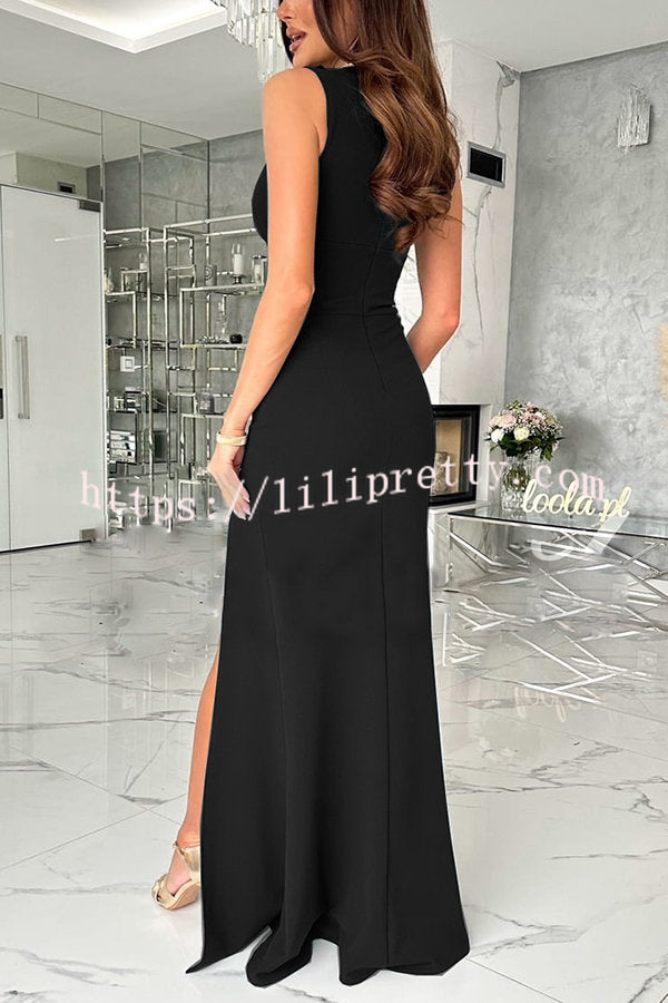 Lilipretty Height of Fame V-neck Ruched Slit Maxi Dress