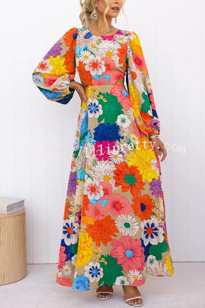 Lilipretty Bloom Forever Floral Print Cutout Elastic Waist Maxi Dress