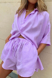 Lilipretty Beyond The Waterfall Button Down Loose Blouse Shorts Suits