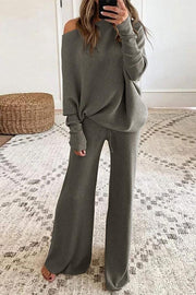 Lilipretty Pure Color Round Neck Long Sleeve Casual Two-piece Suit