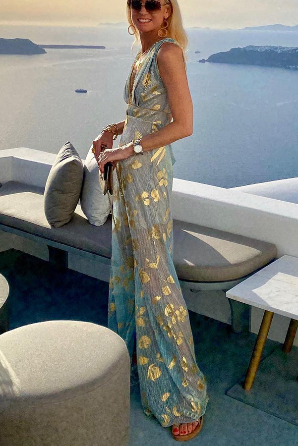 Lilipretty Golden Sunset Stories V-neck Maxi Dress