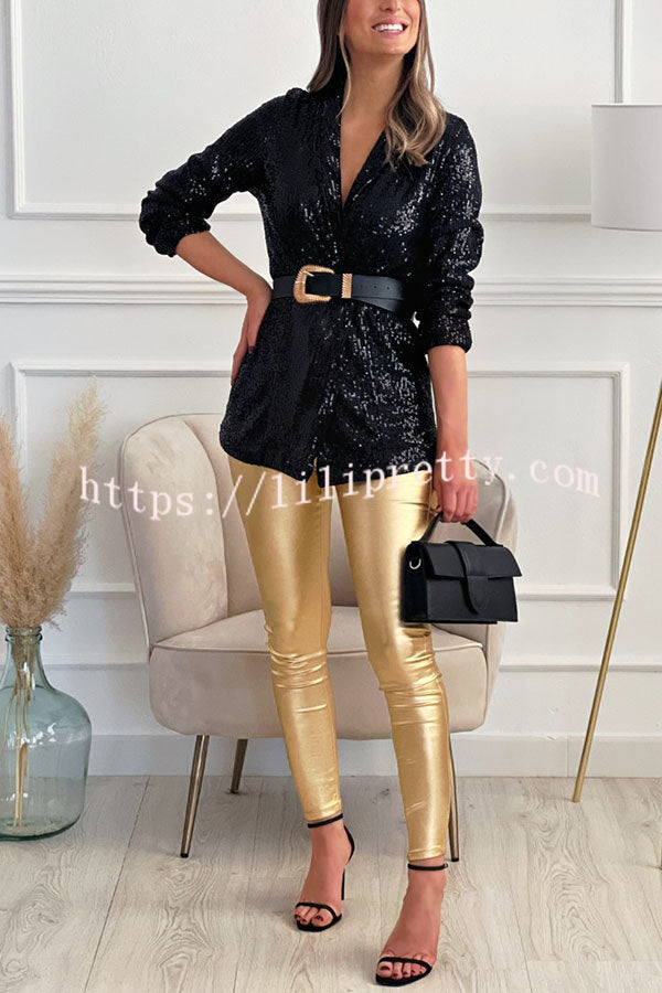 Lilipretty Disco Shimmer Waxed Leather Effect Pants