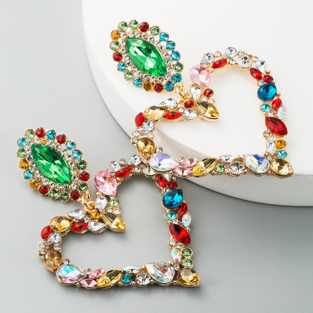 Lilipretty Heart-shaped alloy with colored diamonds retro temperament exaggerated earrings