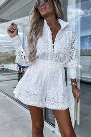 Lilipretty Radiant Blessings Eyelet Crochet Lace Blouse and Shorts Set