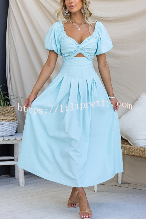 Lilipretty Classy Style Balloon Sleeve Twist Detail Cutout Pocketed Maxi Dress