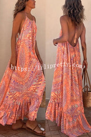 Lilipretty Sunita Ethnic Print A-line Halter Tassel Vacation Maxi Dress