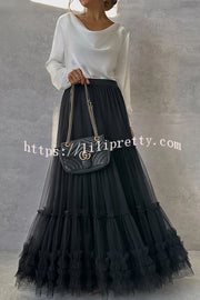 Lilipretty Surprising Tulle Paneled Stretch Waist Maxi Skirt