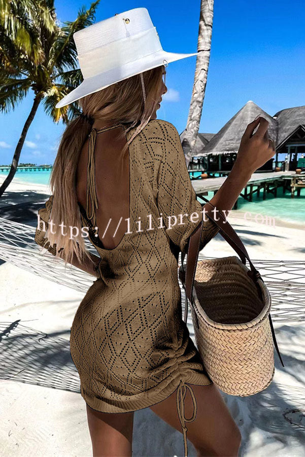 Lilipretty Lost In  Bali Island Knit Backless Ruched Mini Dress
