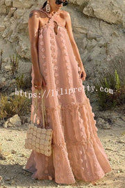 Lilipretty Sweet By The Sea Flower Decor Halter Maxi Dress