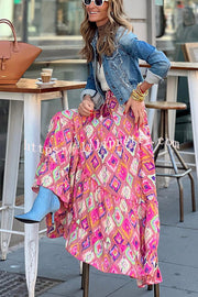 Lilipretty Audrina Bohemian Print Elastic Waist Tassel Maxi Skirt