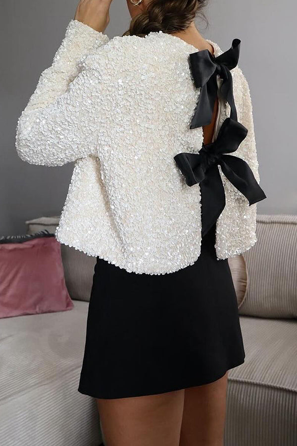 Lilipretty Two Ways To Celebrate Tie-front Bow Sequined Jacket