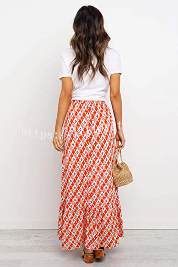 Lilipretty Coastal Charisma Printed Elastic Waist Maxi Skirt