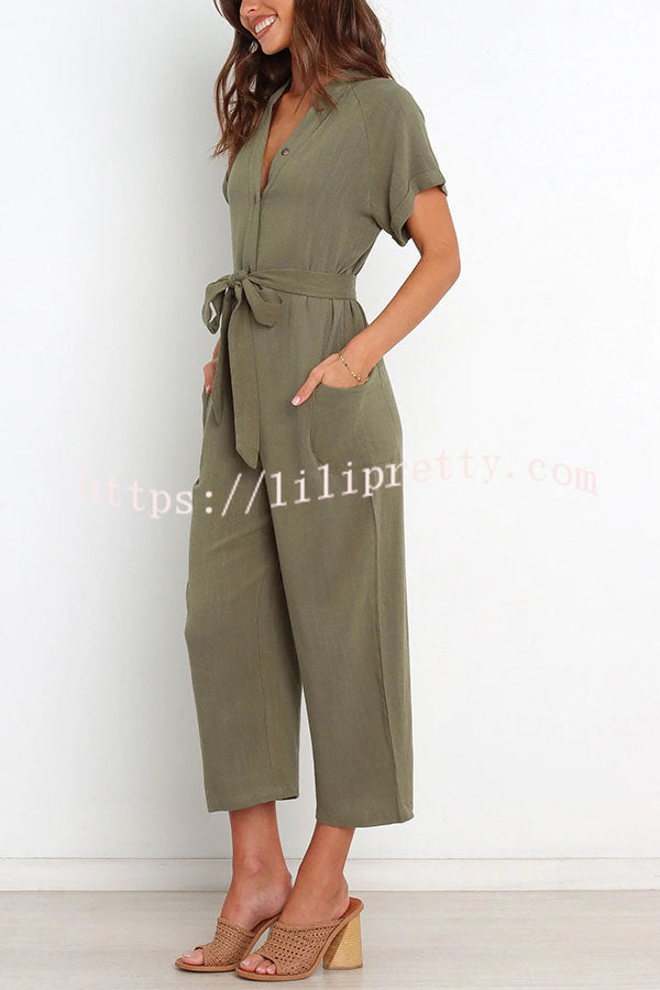 Lilipretty Something about Her Pocketed Button Straight Leg Jumpsuit