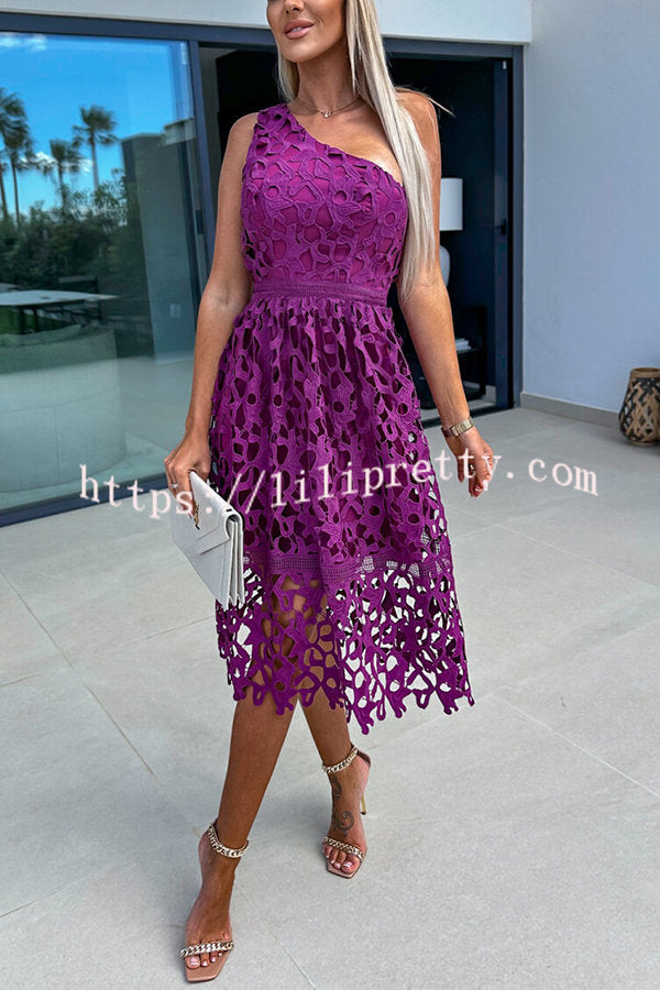 Perfect Moments One Shoulder Crochet Lace Midi Dress lilipretty