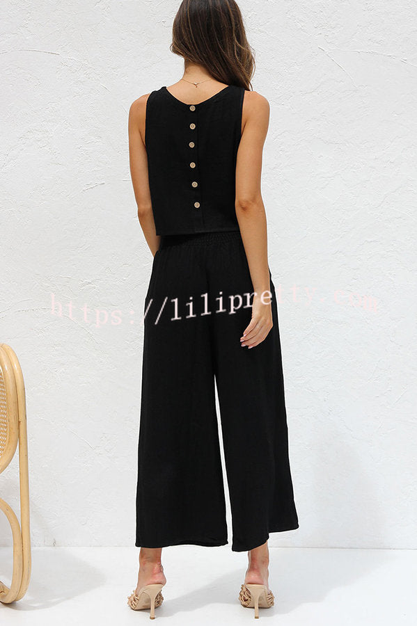 Lilipretty Khiara Basic Button Crop Top and Pocketed Pants Set