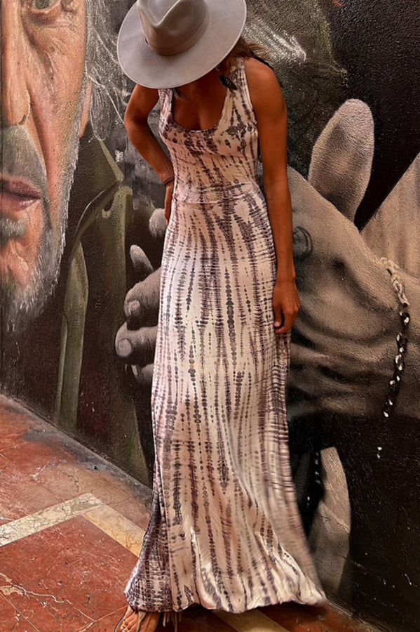 La Bamba Tie-dye Print Back Lace-up Stretch Maxi Dress lilipretty La Bamba Tie-dye Print Back Lace-up Stretch Maxi Dress lilipretty
