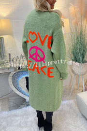Lilipretty Neon Love Peace Chunky Knit Pocket Straight Midi Cardigan