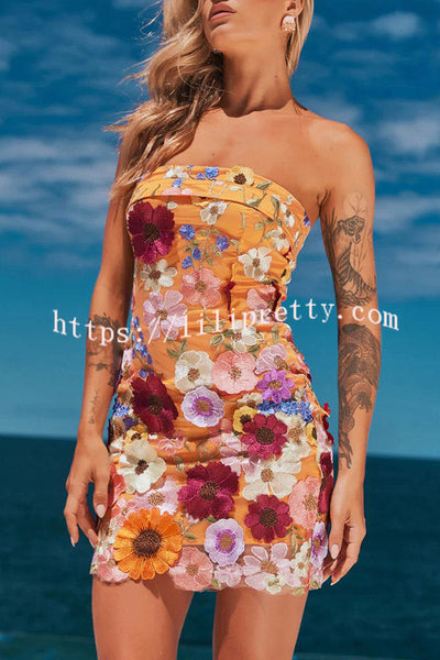Lilipretty Days of Joy Embroidery Floral Applique Off Shoulder Mini Dress