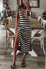 Lilipretty Brilliant Basics Stripe V Neck Casual Midi Dress