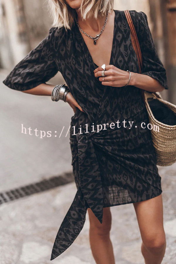 Easy Breezy Cotton Linen Blend Knotted Wrap Mini Dress lilipretty Easy Breezy Cotton Linen Blend Knotted Wrap Mini Dress lilipretty