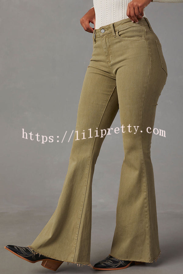 Lilipretty Autumn Denim High Rise Pocket Bell Stretchy Pants