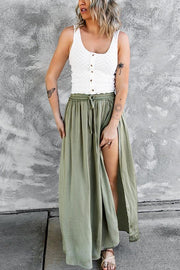 Lilipretty Adjustable Drawstring Waist Silky Maxi Skirt