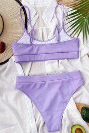 Lilipretty Fashion U Neck Rib-Knit Purple Tankini
