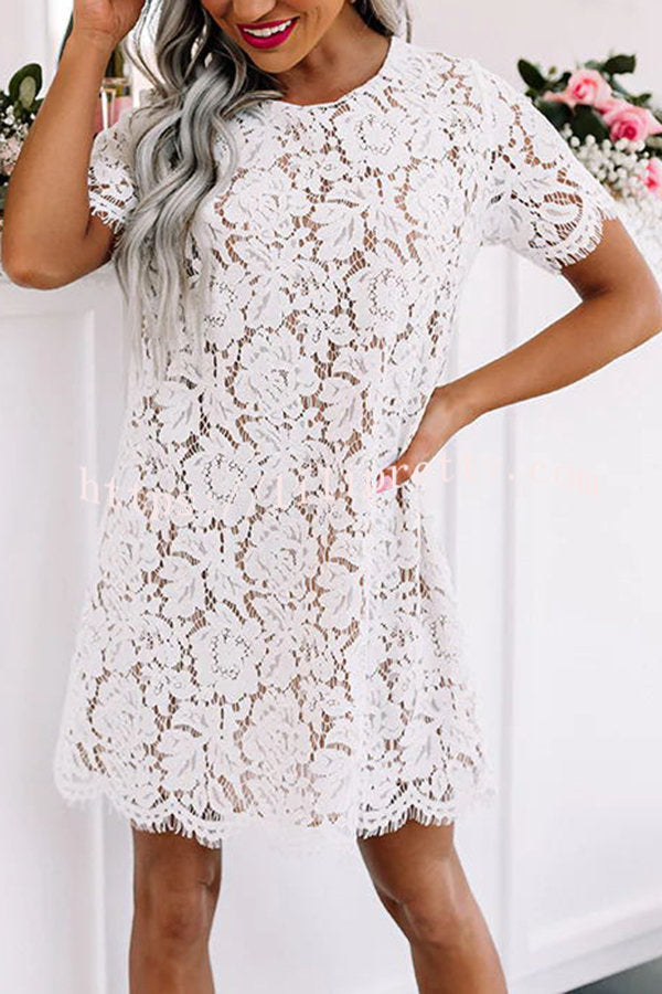 Ticket To Love Floral Scalloped Trim Lace Mini Dress
