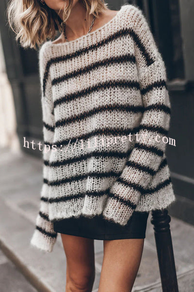 Lilipretty Time for Warmer Layers Fluffy Stripes Relaxed Knit Sweater