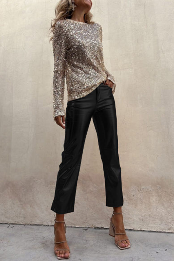 Lilipretty Lilipretty Sinclair Metallic Faux Leather High Rise Pocketed Straight Pants
