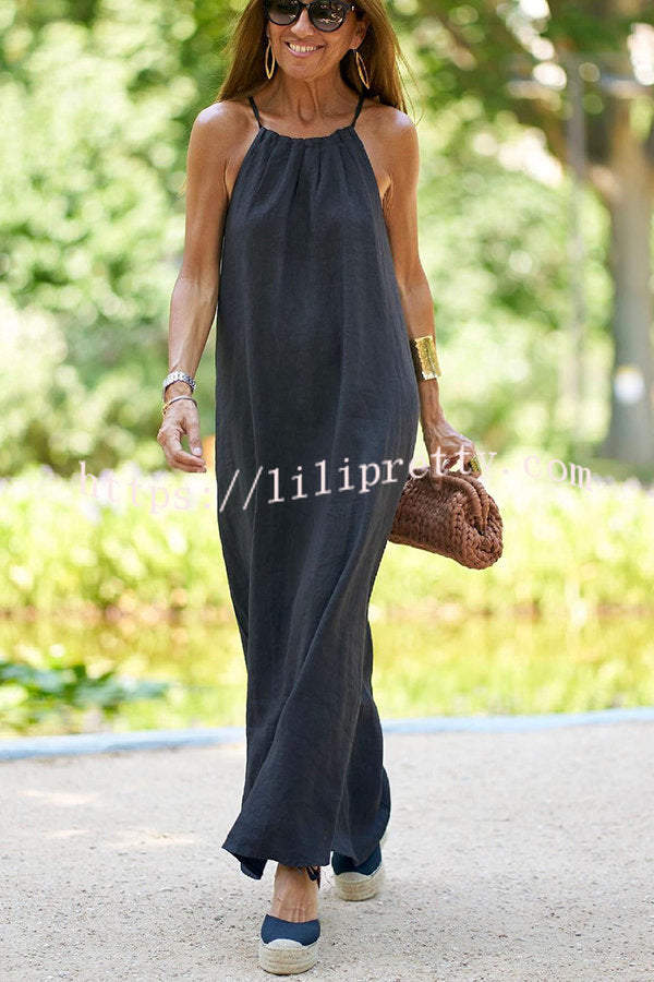 Down By The Cove Linen Blend Halter Maxi Dress