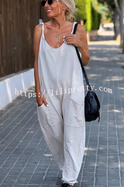 Lilipretty Relaxing Bay Solid Color Pocketed Casual Beach Jumpsuit