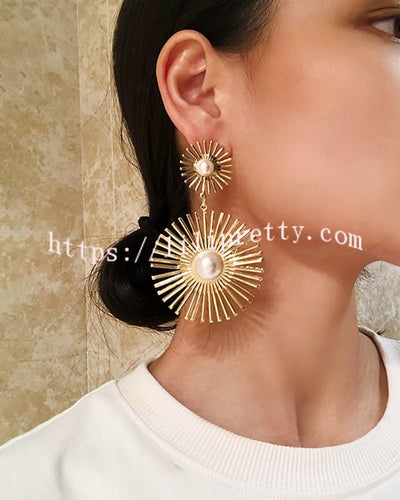 Lilipretty Beaded Double Geometric Pattern Drop Earrings
