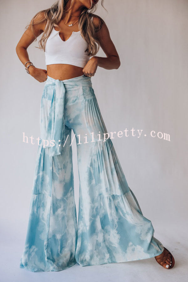 Lilipretty Tie-dye Printed Waisted Flared Track Pants