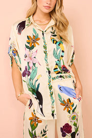 Lilipretty Modern Sophisticated Feel Satin Unique Print Button Down Oversized Blouse