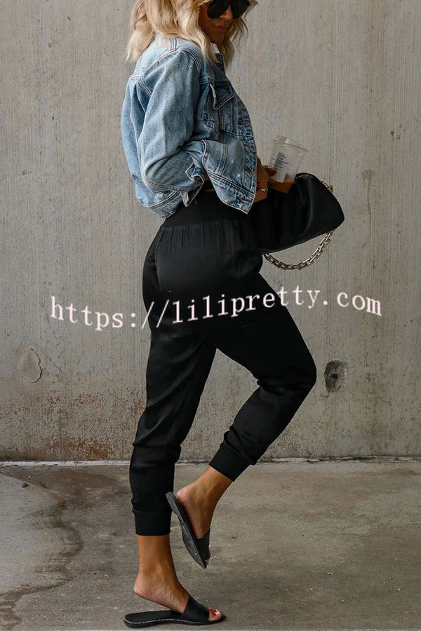 Lilipretty Luxe Look Satin High Waist Pocketed Joggers