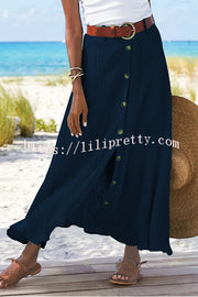 Lilipretty Soft Breeze Linen Blend Front Button Down Midi Skirt