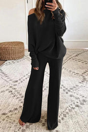 Lilipretty Pure Color Round Neck Long Sleeve Casual Two-piece Suit