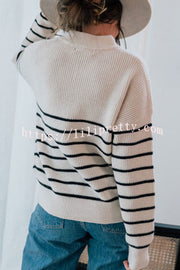 Lilipretty Nyla Striped Knit Half Zip Pullover Sweater