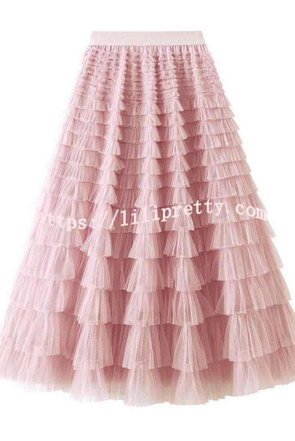 Lilipretty Be Your Own City Queen Tiered Elastic Waist Tulle Maxi Skirt