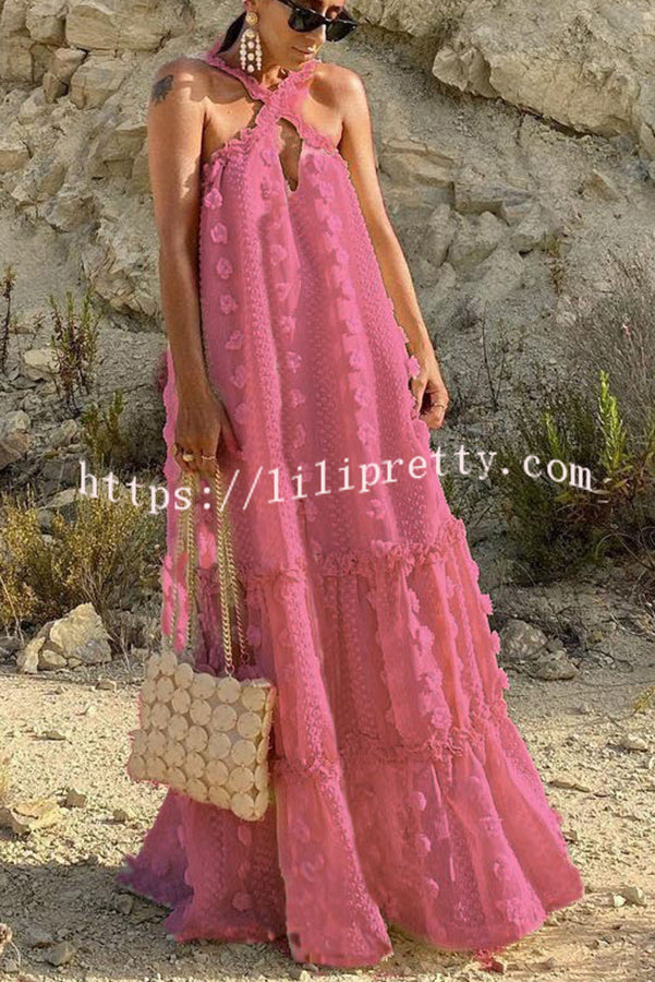 Lilipretty Sweet By The Sea Flower Decor Halter Maxi Dress