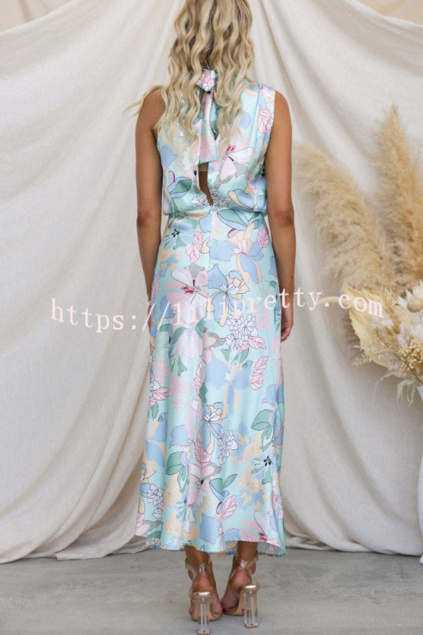 Lilipretty Love In The Garden Floral Halter Neck Elastic Waist Maxi Dress
