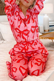 Lilipretty Give You A Surprise Gift Bow Printed Elastic Waist Pocketed Pajama Set