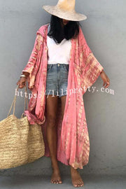 Lilipretty Boho Tie-dye Print Hooded Kimono Cover-up