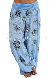 Lilipretty Digital Print Elastic Waist Pleated Long Pants