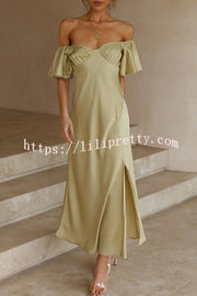 Lilipretty Pure Love Satin Butterfly Sleeve Slit Midi Dress